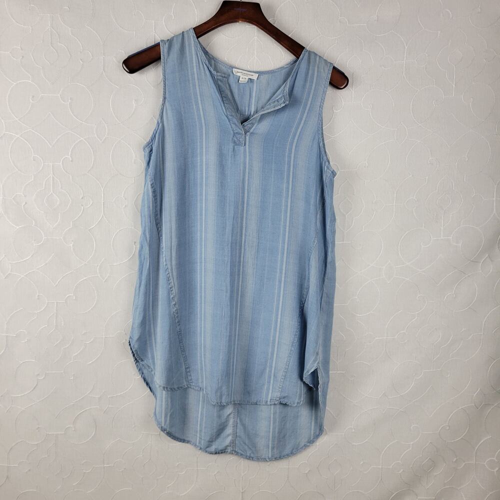 Beach Lunch Lounge Tank Shirt Size S/P Blue Chambray Sleeveless High Low Hem